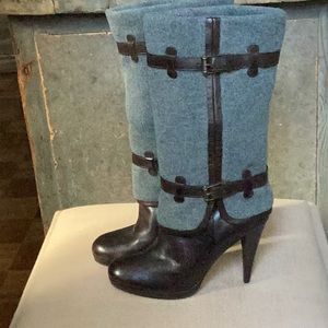 COLE HAAN X NIKE AIR WOOL FELT BUCKLE HEELED BOOTS BROWN/GRAY Size 10 B